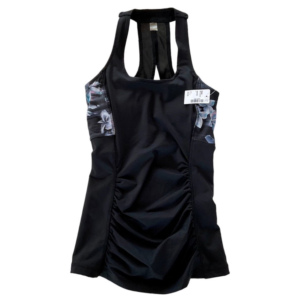 NEW Hyba Women’s XXS Floral Workout Tank Racerback Padded Self Bra Ruched Waist